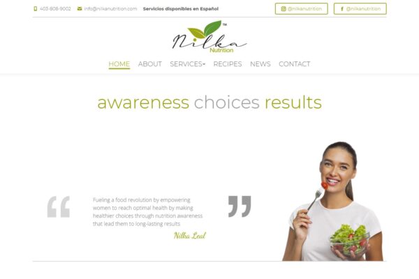 Recently Completed: Nilka Nutrition Website